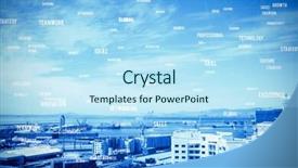  Presentation with words - Slide set with sphere of words against buildings background and a sky blue colored foreground