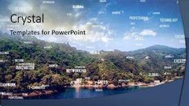  Presentation with believe in yourself 3d words - Audience pleasing presentation design consisting of sphere of words against scenic backdrop and a light blue colored foreground