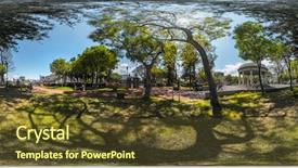  Presentation with green city - Beautiful presentation theme featuring panorama of the green park backdrop and a  colored foreground