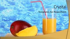  Presentation with woven - Colorful PPT theme enhanced with spherification fruit juice - ripe appetizing mango on woven backdrop and a  colored foreground
