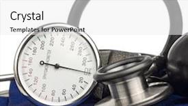  Presentation with blood pressure - Slide set having sphygmomanometer and stethoscope kit used background and a white colored foreground
