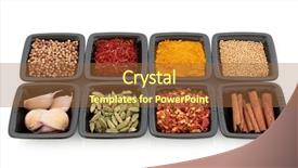  Presentation with mustard seed - PPT theme with spice and herb collection of coriander and mustard seed chili flakes saffron cinnamon sticks cardamom pods turmeric garlic clove in black dishes on white background background and a red colored foreground