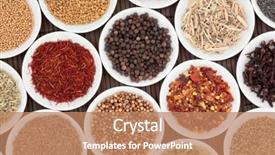  Presentation with porcelain - Amazing PPT theme having spice and herb selection in white porcelain bowls over bamboo background backdrop and a coral colored foreground