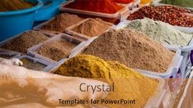  Presentation with fruits on a farm market - Slide deck enhanced with spice market colorful spices for sale at the farmer's market shops background and a gold colored foreground