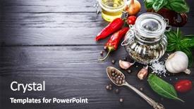  Presentation with old style - Audience pleasing theme consisting of spice still life of seasoning pepper salt on old black wooden board in rustic style backdrop and a dark gray colored foreground