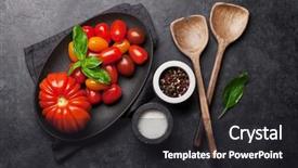  Presentation with italian food cooking tomatoes basil - Cool new slide deck with spices and basil on plate backdrop and a dark gray colored foreground