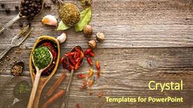  Presentation with herbs - Presentation design with green leaves coriander garlic - spices and herbs background and a tawny brown colored foreground