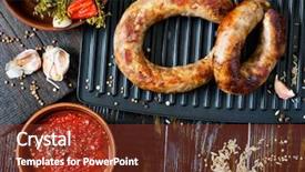  Presentation with beef pork chicken turey - Slide set featuring spices and pickled cucumber template background and a tawny brown colored foreground