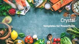  Presentation with herbs - PPT theme enhanced with assortment of fresh fish with aromatic herbs spices and vegetables balanced diet or cooking concept background and a teal colored foreground