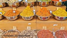  Presentation with turmeric - Beautiful slide deck featuring spices at mahane yehuda market in jerusalem on tablets are written the prices for cinnamon pepper chili ginger mushrooms turmeric and various mixtures of spices for different meats backdrop and a coral colored foreground