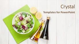  Presentation with fresh fruits salad on white - PPT layouts consisting of spices backgrounds plate - fresh healthy salad and condiments background and a sky blue colored foreground