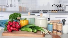  Presentation with cooking utensils - Theme consisting of fresh vegetables and utensils background and a light gray colored foreground