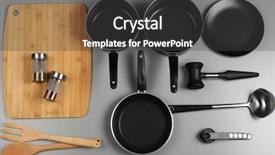  Presentation with cooking utensils - Colorful theme enhanced with cookware - kitchen utensils for cooking classes backdrop and a dark gray colored foreground