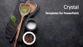  Presentation with cooking utensils - Beautiful presentation design featuring spices food cooking template backdrop and a dark gray colored foreground