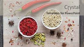  Presentation with cardamom - PPT theme with spices over wooden background with empty place for text chili pepper cardamom pepper corns rosemary and sea salt background and a mint green colored foreground