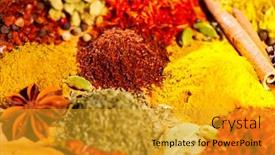  Presentation with flavor - Presentation theme consisting of spices-various-indian-spices-colorful background and a gold colored foreground