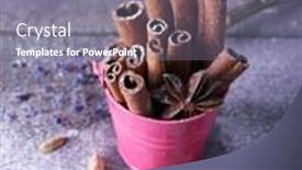  Presentation with powdered - Beautiful presentation theme featuring spices with lavender and powdered sugar on color wooden table background backdrop and a gray colored foreground