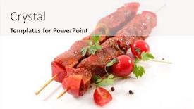  Presentation with beef - PPT layouts having spicey-beef-skewer-on-white background and a sky blue colored foreground