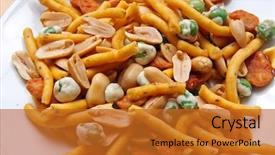  Presentation with food potato spicy chips crisps snacks - PPT layouts consisting of spicy assorted asian snacks nuts background and a  colored foreground