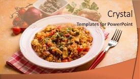  Presentation with tomato - Theme with spicy barley risotto with chicken background and a lemonade colored foreground
