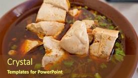  Presentation with snacks - Presentation design featuring spicy-boiled-stinky-tofu background and a tawny brown colored foreground