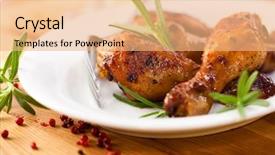  Presentation with spicy food - Slides enhanced with spicy chicken legs homemade food background and a coral colored foreground