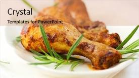  Presentation with spicy food - Audience pleasing PPT theme consisting of spicy chicken legs homemade food backdrop and a coral colored foreground