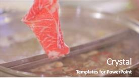  Presentation with steamboat - Beautiful PPT theme featuring spicy chinese hotpot in restaurant backdrop and a coral colored foreground