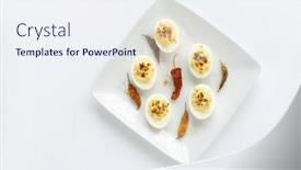  Presentation with peppers - Presentation theme featuring spicy-deviled-eggs-with-peppers background and a sky blue colored foreground