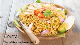  Presentation with instant noodles - Cool new slide deck with spicy fried curry instant noodles backdrop and a gold colored foreground