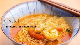  Presentation with instant noodle - Slide deck with spicy-instant-noodle-with-shrimp background and a yellow colored foreground