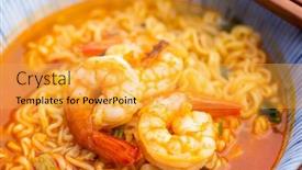  Presentation with instant noodle - Slide set enhanced with spicy-instant-noodle-with-shrimp background and a yellow colored foreground