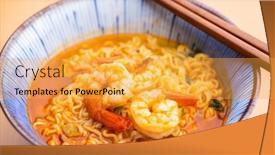  Presentation with instant noodle - PPT theme consisting of spicy-instant-noodle-with-shrimp background and a yellow colored foreground