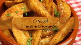  Presentation with potato - Audience pleasing theme consisting of spicy potato wedges in terracotta backdrop and a gold colored foreground
