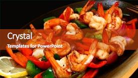  Presentation with manufacturingsteel plate - Beautiful presentation design featuring spicy prawns served on sizzling backdrop and a  colored foreground