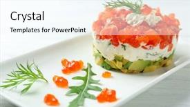  Presentation with red and white - Amazing slide set having spicy restaurant - delicious salmon tartare with red backdrop and a cool aqua colored foreground