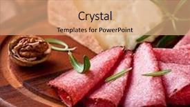  Presentation with cheese - Colorful presentation enhanced with cold cuts - spicy salami and pecorino cheese backdrop and a coral colored foreground