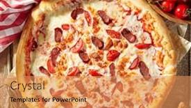  Presentation with junk food - PPT layouts enhanced with spicy-sausage-italian-pizza background and a coral colored foreground