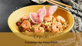  Presentation with chopstick - Presentation design featuring spicy-shrimp-fried-rice background and a gold colored foreground