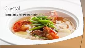  Presentation with shrimps - Slide set featuring spicy soup with pork or chicken slice shrimps and vegetables slice shrimps and vegetables slice shrimps and vegetables background and a white colored foreground