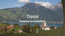  Presentation with castle draw - Amazing slides having spiez castle on lake thun backdrop and a gray colored foreground