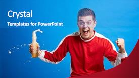  Presentation with spilling - Presentation theme consisting of spilled - young male sports fan celebrating background and a teal colored foreground