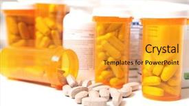  Presentation with spilling - Audience pleasing PPT theme consisting of spilled medications - bottles of pills one spilling backdrop and a gold colored foreground