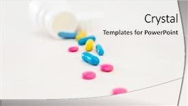  Presentation with spilling - Presentation theme having spilled medications - health concept colorful medication background and a white colored foreground