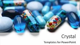 Presentation with pile - Presentation theme enhanced with spilled medications - pile of pills closeup background and a white colored foreground