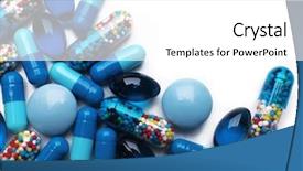  Presentation with pile - Colorful slides enhanced with spilled medications - pile of pills isolated backdrop and a white colored foreground
