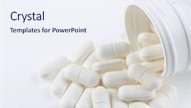  Presentation with plastic container - Slide set having spilled medications - pills spilling from plastic container background and a sky blue colored foreground