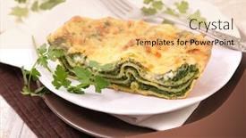  Presentation with feta cheese - Presentation design consisting of spinach and feta cheese lasagne background and a lemonade colored foreground