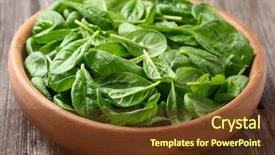  Presentation with spinach - Amazing PPT layouts having spinach in a wooden plate backdrop and a tawny brown colored foreground