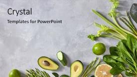  Presentation with avocado - Amazing presentation having organic green vegetables avocado half a cucumber asparagus lime spinach on a gray concrete background with copy space set of vegetables for salad flat lay backdrop and a light gray colored foreground
